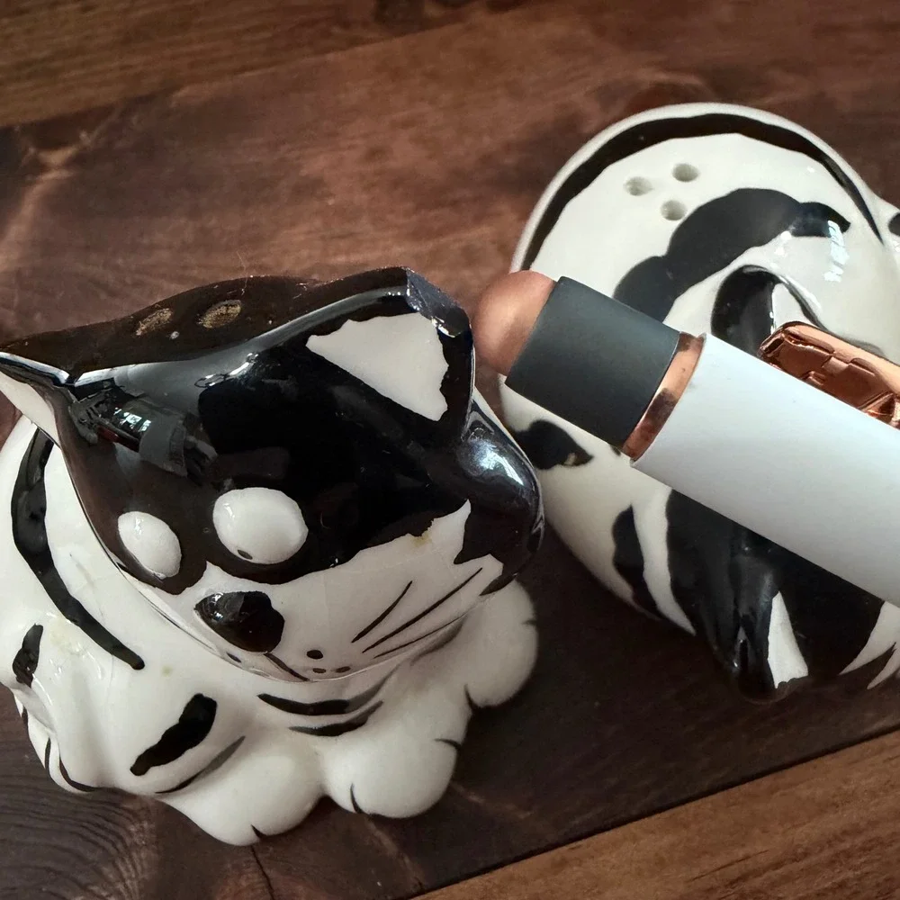 VTG 3pc Burton+Burton Chester Cat & More Salt Pepper Shakers Napkin Holder Timer